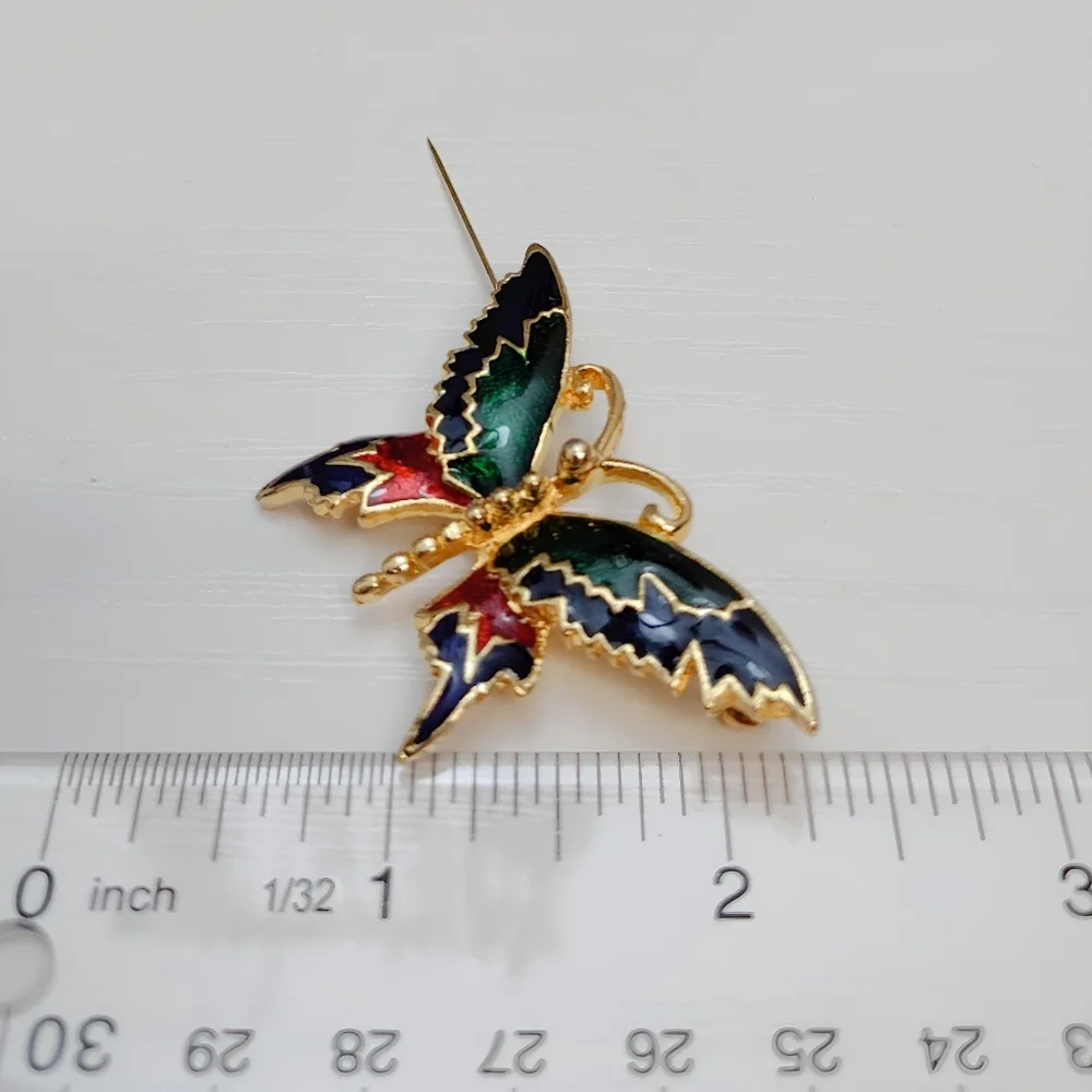 💎 2/$15 Gold tone Multi color Enamel Butterfly Brooch Pin Blue Green Red - Picture 5 of 7